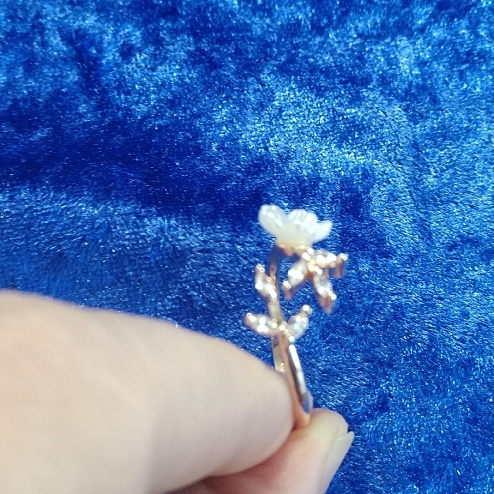 Rose Gold Plated Cherry Blossom Flower Bypass Ring CZ Crystal Sparkle - Picture 9 of 10